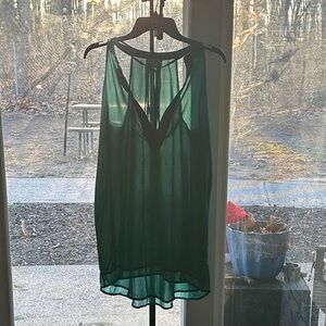 Lily White Emerald Green Sheer Sleeveless V-Neck Blouse